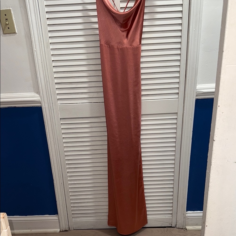 Minuet Petite Rust Maxi Dress Small crisscross back straps.